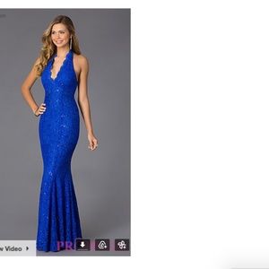Floor length blue lace halter dress (prom/evening) Size 1/2